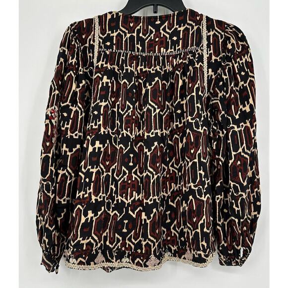 Anthropologie Maeve Veda Embroidered Blouse Size XSP  Brown Motif - Picture 8 of 10